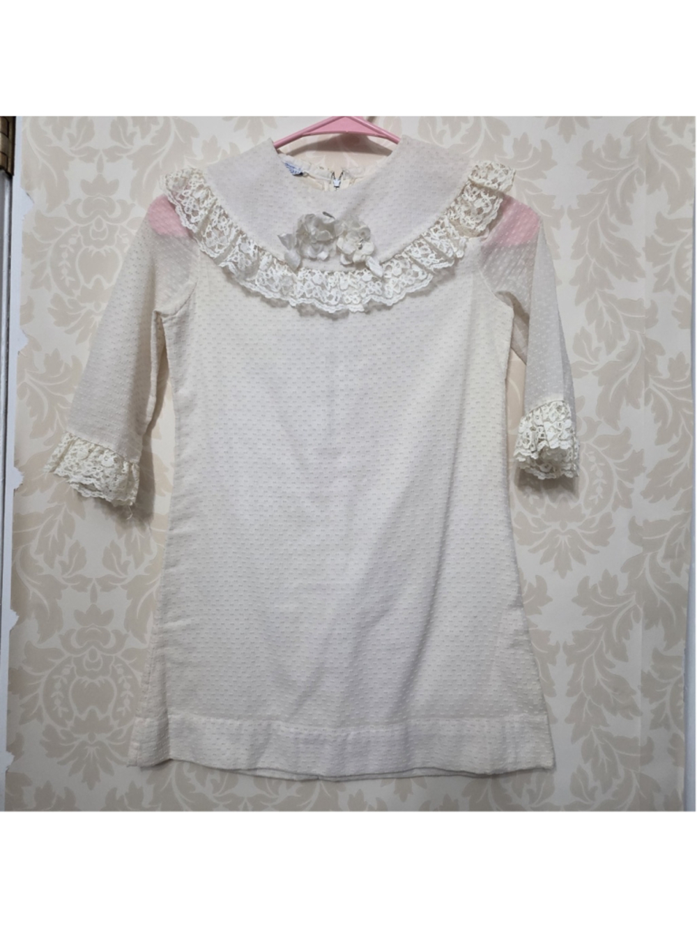 Girls Vintage 60's 70's Ivory Lace Party Dress Sz 8